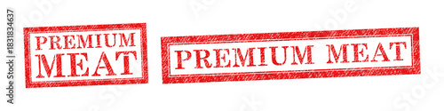 Vector red rubber stamp text Premium Meat isolated on the white background. 