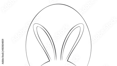 Minimalist outline of a bunny s ears emerging from the top of an easter egg shape on a white background perfect for spring holiday designs and children s crafts