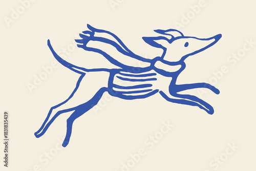 Running greyhound in scarf naive sketch vector illustration