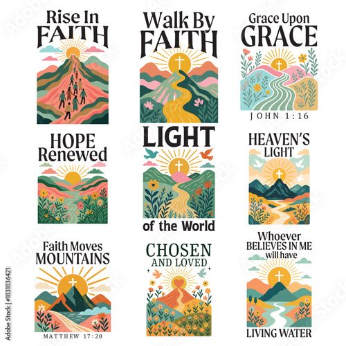 Bundle of Christian Retro Folk Art, Bible Verse shirt, Scripture Quote T-shirt, Retro Vintage Faith Religious illustration
