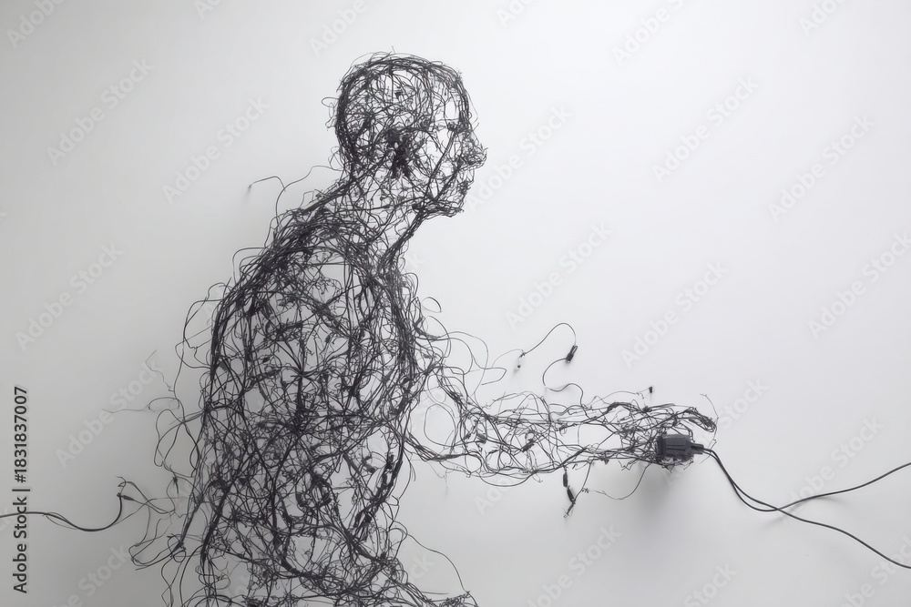 Fototapeta premium Wire Sculpture of Human Figure