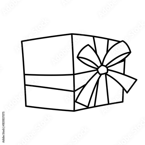 Illustration of gift box. Black line presents gift boxes for celebration, discounts or promotions.