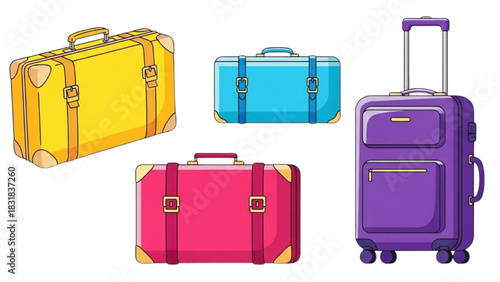 Colorful collection of travel luggage and vacation suitcases ready for an exciting journey