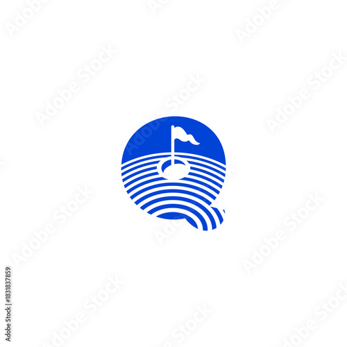 A clean golf course logo featuring a flag pin at the hole forming an alphabet shape. Modern, minimalist, and perfect for golf clubs, tournaments, sports branding, and professional identity design.
