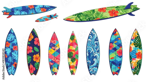 Tropical Surfboard Collection Vibrant Watercolor Designs for Coastal Living