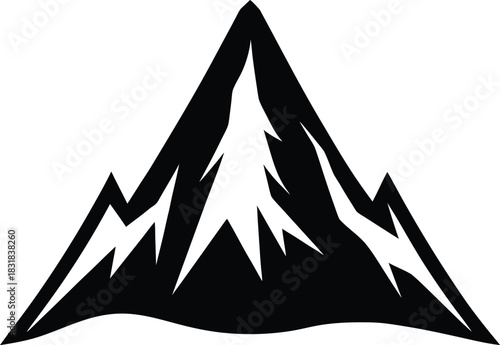 Stylized Black and White Mountain Peak Icon

