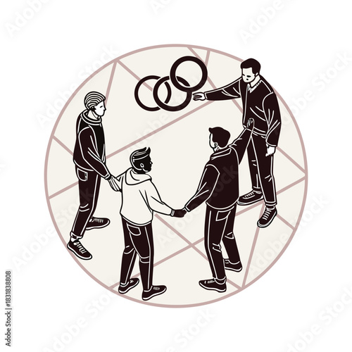 Diverse group of people holding hands in a circle symbolizing unity teamwork and shared goals