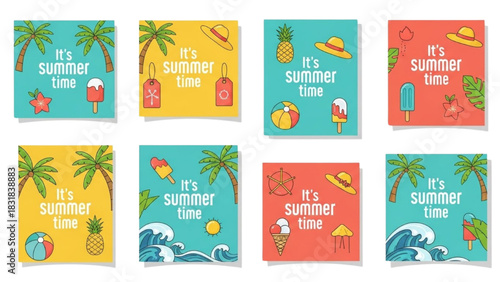 Summer Vacation Vibes Tropical Palm Trees, Sun Hats, and Ice Cream Treats