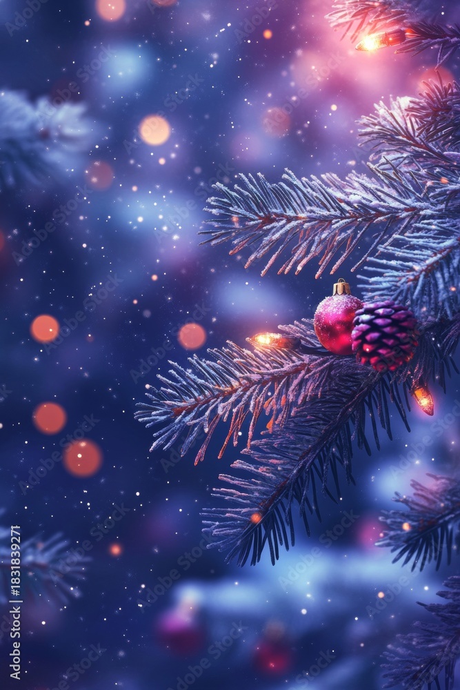 custom made wallpaper toronto digitalA tree with a red ornament hanging from it. The ornament is shaped like a pine cone. The tree is surrounded by snow