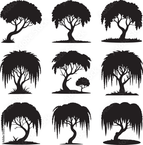 Collection of tree silhouette vector illustrations for nature and landscaping designs