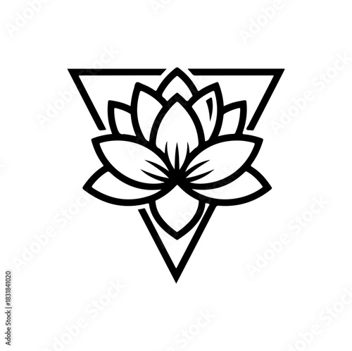 Minimalist lotus flower inside triangle, spiritual harmony and balance design