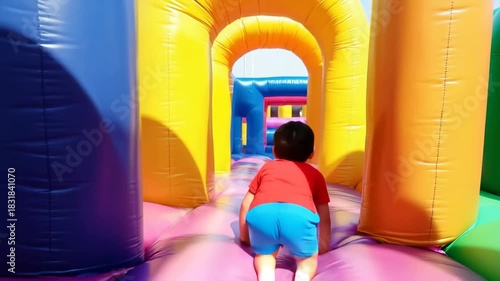 Vibrant bounce house, colorful bounce house with bright patterns