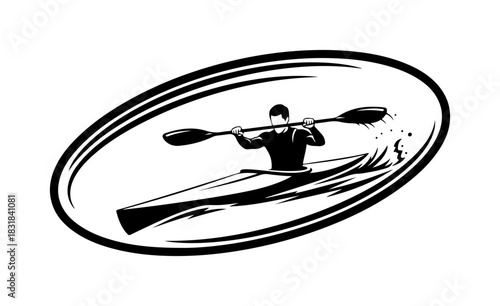 Dynamic kayaking icon, water sports adventure and outdoor activities logo design