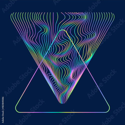 Particles and wavy lines in shape. Linear wave style.