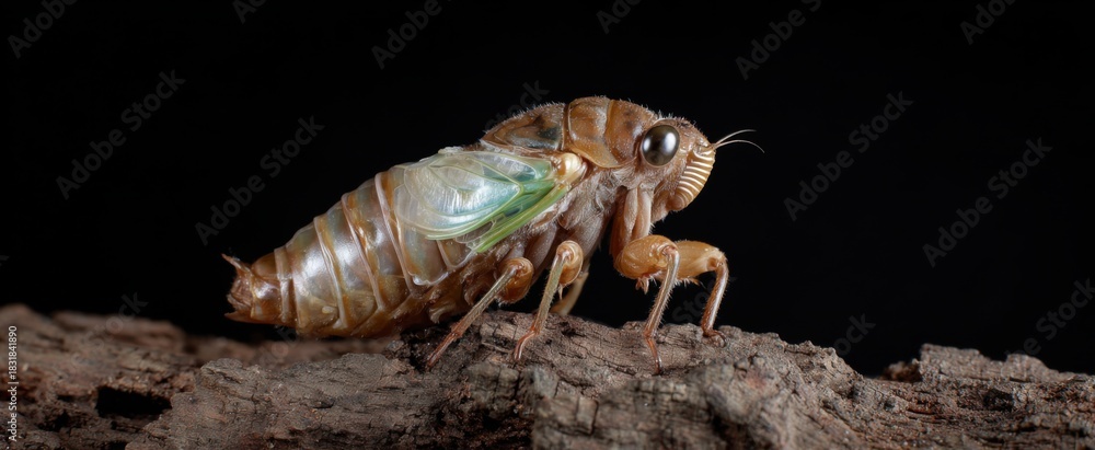 Obraz premium Cicada struggles free from its shed exoskeleton reborn with fragile strength.