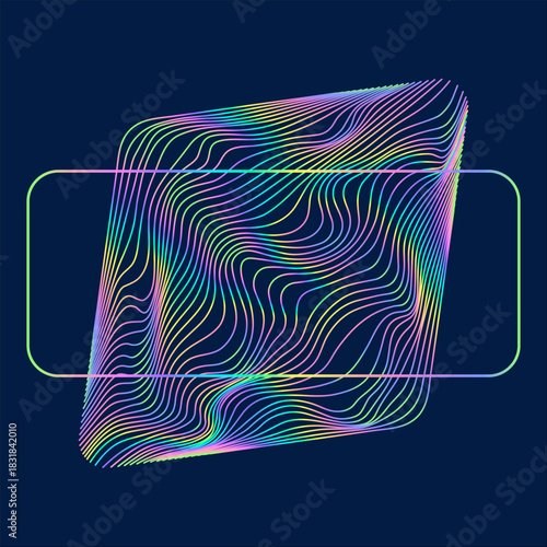 Particles and wavy lines in shape. Linear wave style.