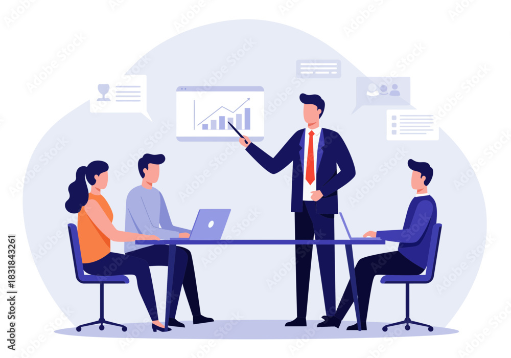 Fototapeta premium Business team meeting discussing data analysis and strategic growth plan