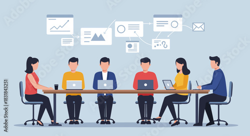 Business team analyzing data, workflow management, project development