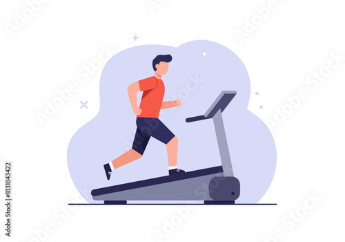 Man exercising on treadmill, fitness training, healthy lifestyle activity