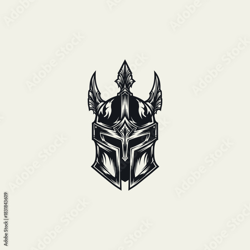Warrior Helmet Icon Knightly Armor Emblem in Detailed Illustration