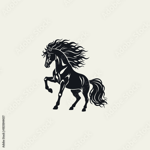 Majestic Black Stallion A Powerful Equestrian Icon in Elegant Silhouette, Symbolizing Strength and Grace