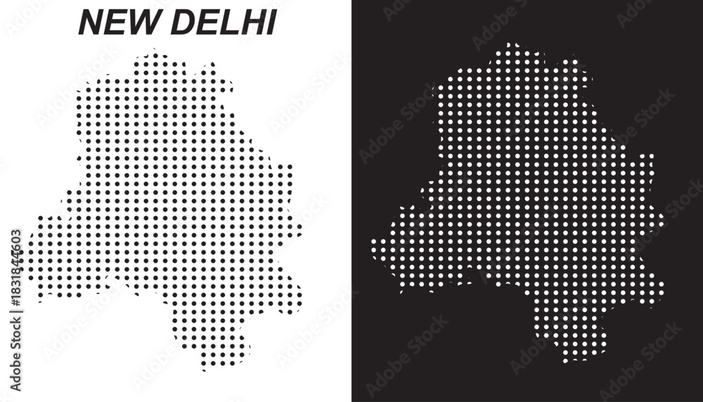 Obraz premium New Delhi Dot Map Vector, India Territory Digital Geometric Silhouette, Infographic Template, Point Scale Technology Concept EPS