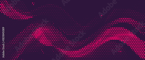 Halftone dots hexagon pattern red and blue gradient grunge texture background