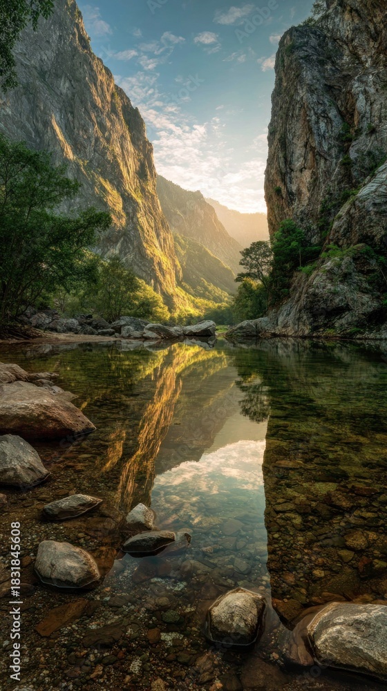Obraz premium Mountain valley river reflection