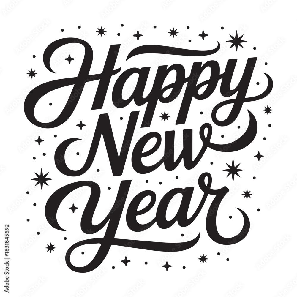 Fototapeta premium Happy New Year lettering festive typography design with stars isolated vector illustration for holid