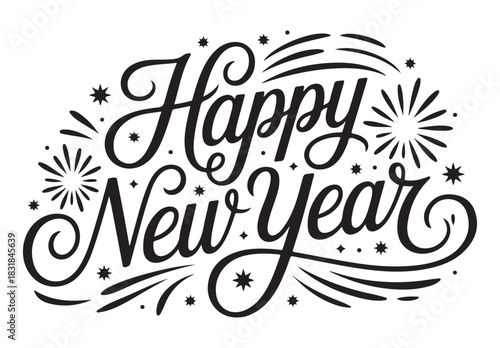 Happy New Year vector lettering festive typography design for holiday greeting cards and banners iso