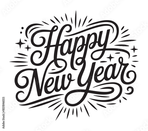 Happy New Year lettering festive typography design vector illustration for holiday greetings and cel