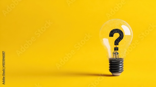 Light bulb with question mark on a vibrant yellow background symbolizing uncertainty, inquiries, curiosity, and the quest for knowledge and ideas