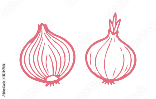 This features two line drawings of onions. One is sliced and one is whole.