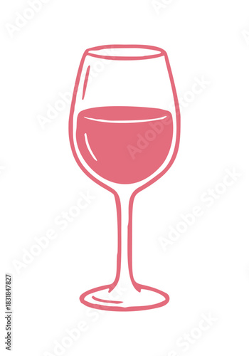 Line art depicts a glass filled with rose wine. This hand drawn doodle is a perfect illustration for a Mediterranean theme.