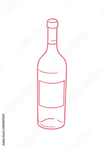 Line drawing shows a wine bottle with a blank label. The art is minimalist in a simple style.
