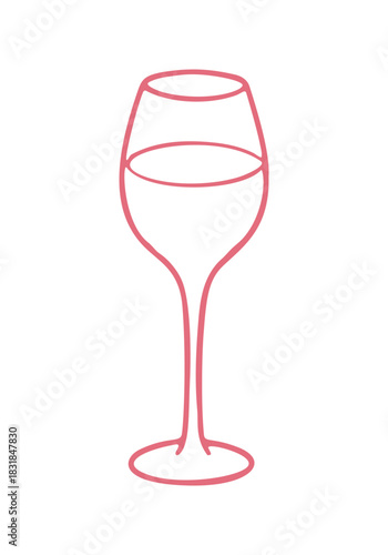 A simple hand-drawn illustration shows a classic red wine glass filled with a beverage, displayed on a plain white background.