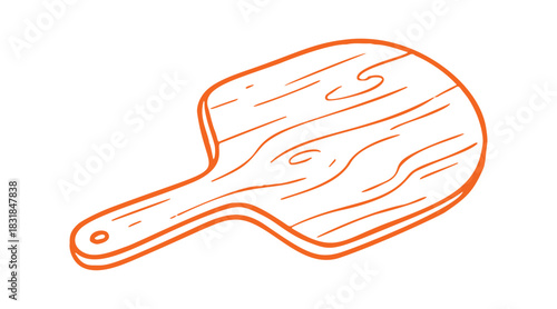 A line art doodle depicts a wooden pizza peel used for baking bread or pizza, commonly found in Mediterranean cooking.