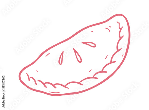 Pink line art empanada. Baked pastry popular in Spanish Latin American food.