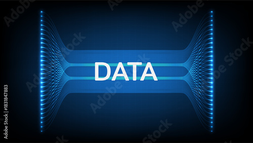 Bright blue digital lines forming dynamic data flow across a dark tech background, perfect for IT concepts