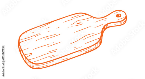 Simple hand drawn orange lines create a wooden cutting board, typical in Mediterranean cooking and food preparation.