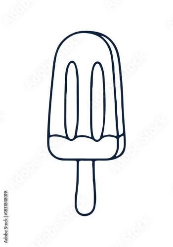 Outline of a tasty ice cream popsicle with a stick, drawn by hand. Perfect for summer vacation or Mediterranean themes.