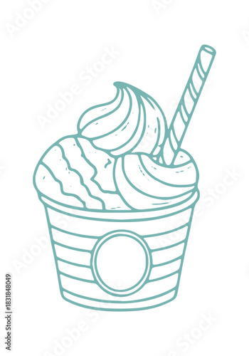 A delightful, hand-drawn granita with whipped cream is depicted. It has a paper straw.