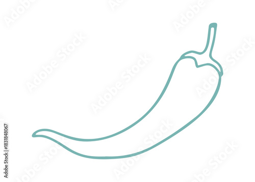 A single chili pepper is shown as a teal, hand-drawn line art illustration in a simple, icon-like style on a white background.