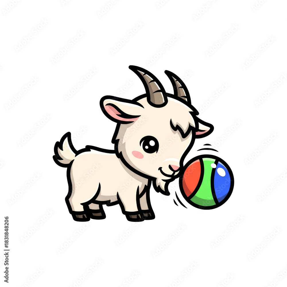 Obraz premium Playful Goat with Colorful Ball Ready for Fun and Adventure