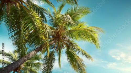 Wallpaper Mural Palm trees sway gently under a bright blue sky with wispy clouds on a sunny day at a tropical beach Torontodigital.ca