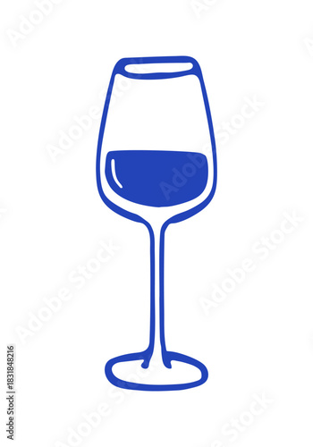 Hand drawn vector depicts wine glass filled with wine. The doodle represents a Mediterranean symbol.