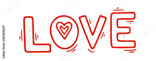 The word Love is displayed using a hand drawn doodle style with an attractive heart symbol in the center.