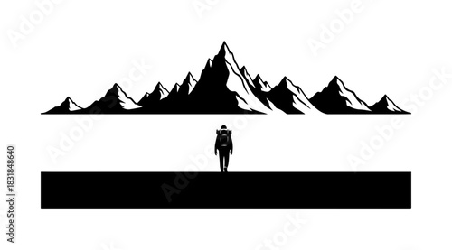 Adventurer conquers peaks under vast mountain range skies