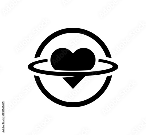 Stunning heart symbol orbiting within a simple circle