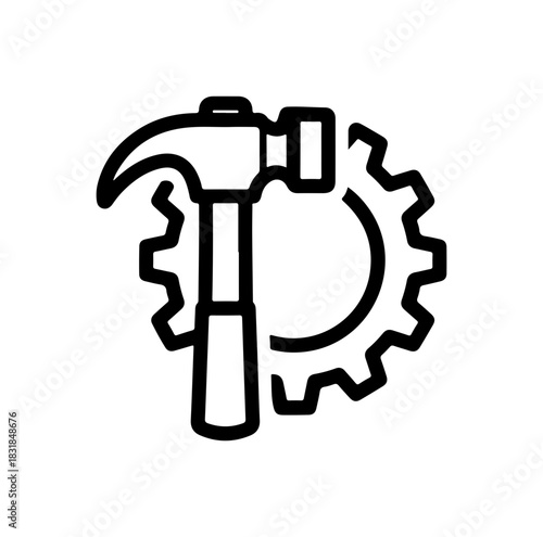 Hammer and gear symbol for construction or engineering